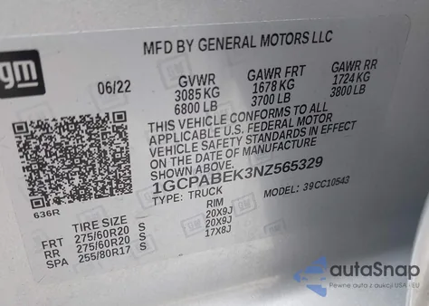 2022 Chevrolet Silverado 1500 2Wd Short Bed Custom из США, поврежденный, VIN 1GCPABEK3NZ565329